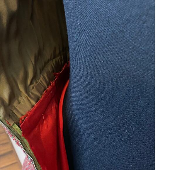 VTG Handmade dress 50s 60s jewel neck silky bodice Brick red wool pencil wiggle - Picture 6 of 9